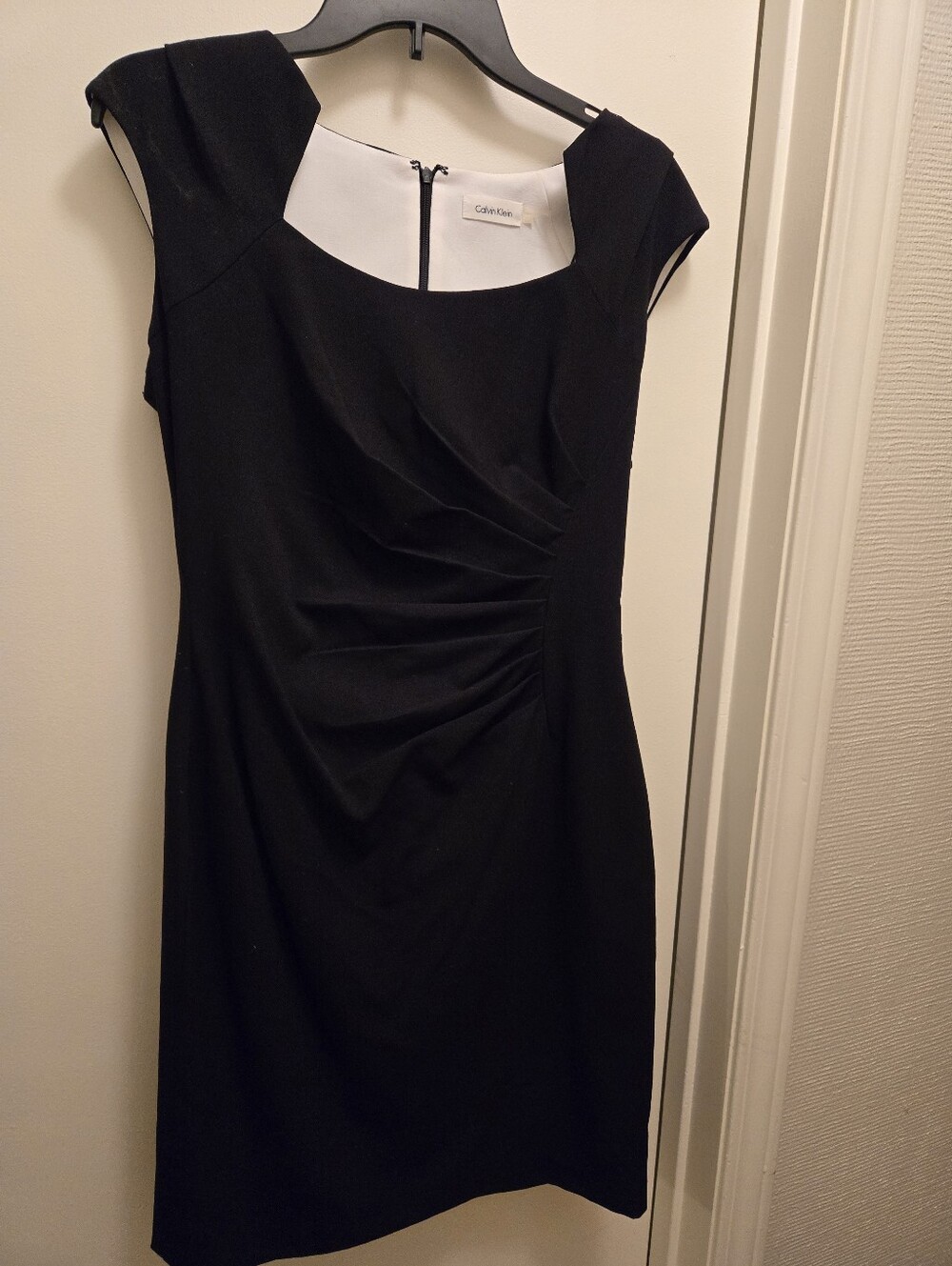 Calvin Klein Black Ruched Sheath Midi Dress